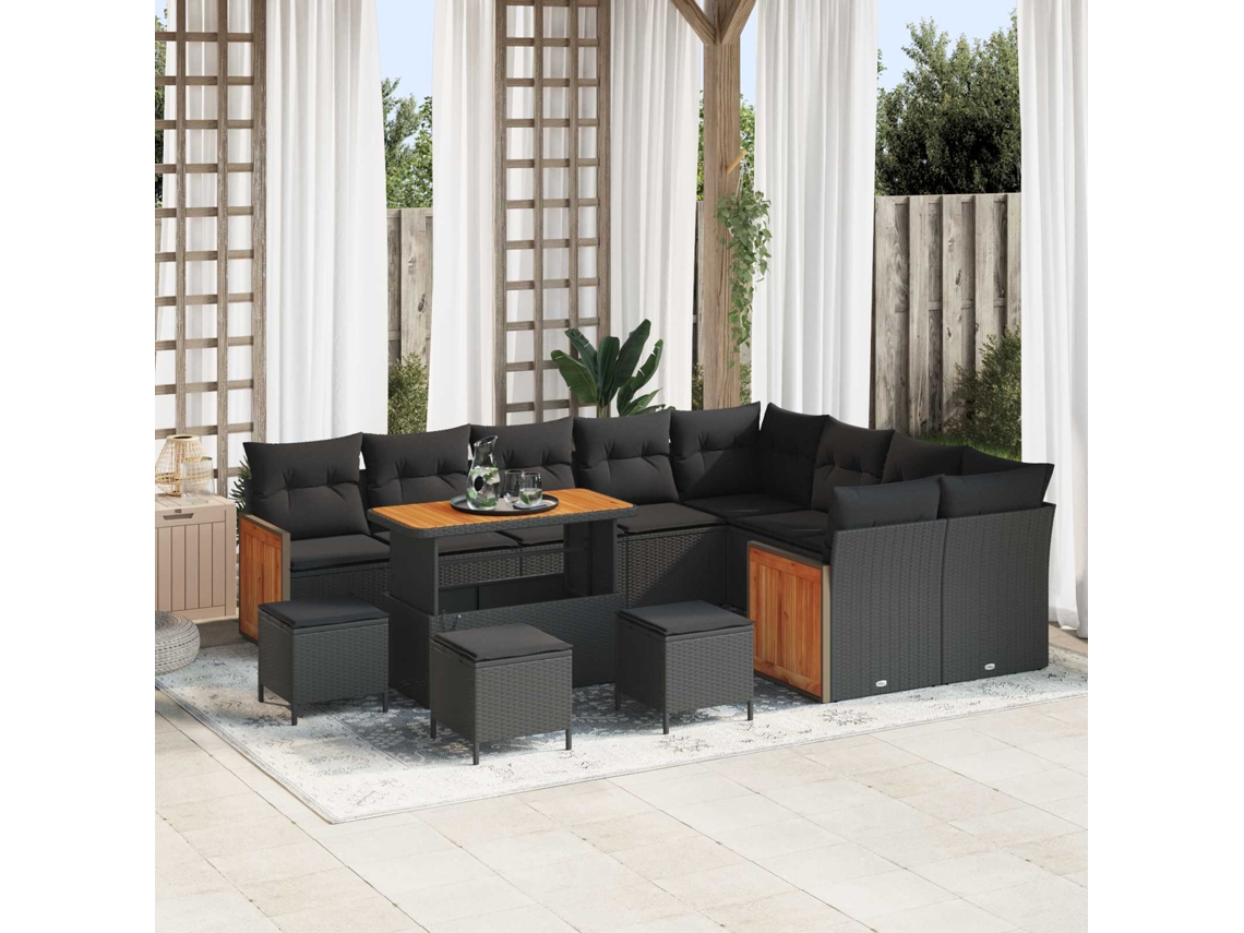 Vidaxl Conjunto De Sofá De Jardim 13 Unid. 13-número De Lugares Preto