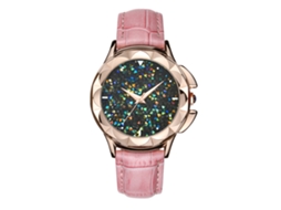 Relógio Feminino Analógico de Quartzo com Strass Pulseira de Couro Rosa Flor