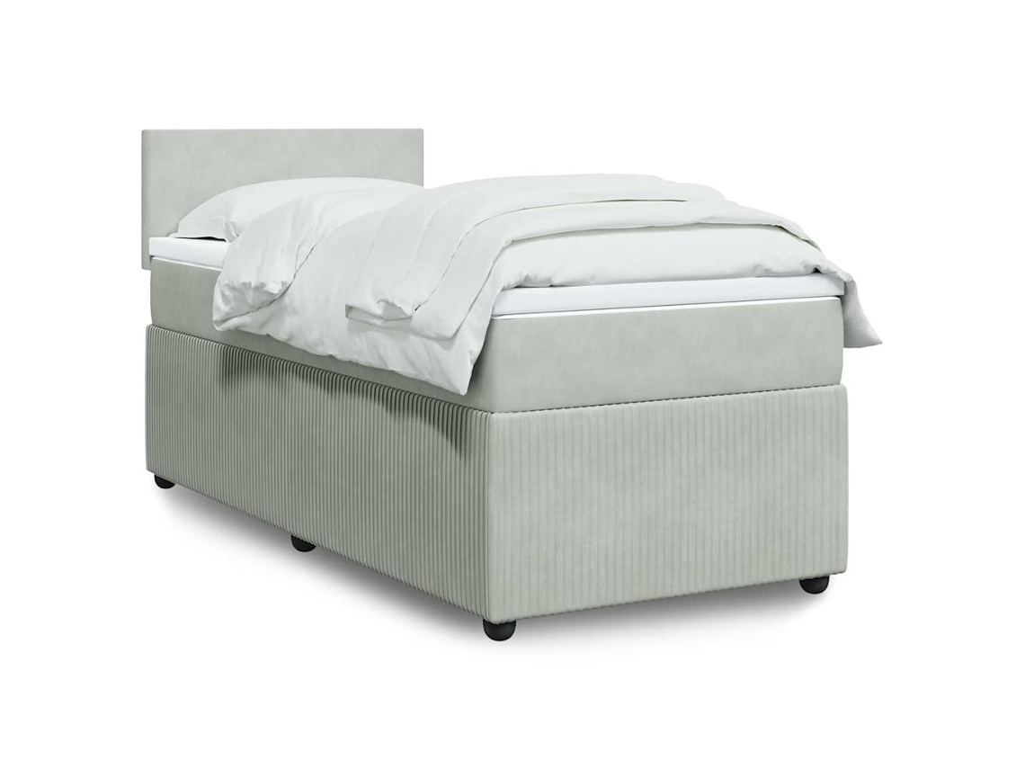 Cama Com Molas/colchão 90x190 Cm Veludo Cinza-claro
