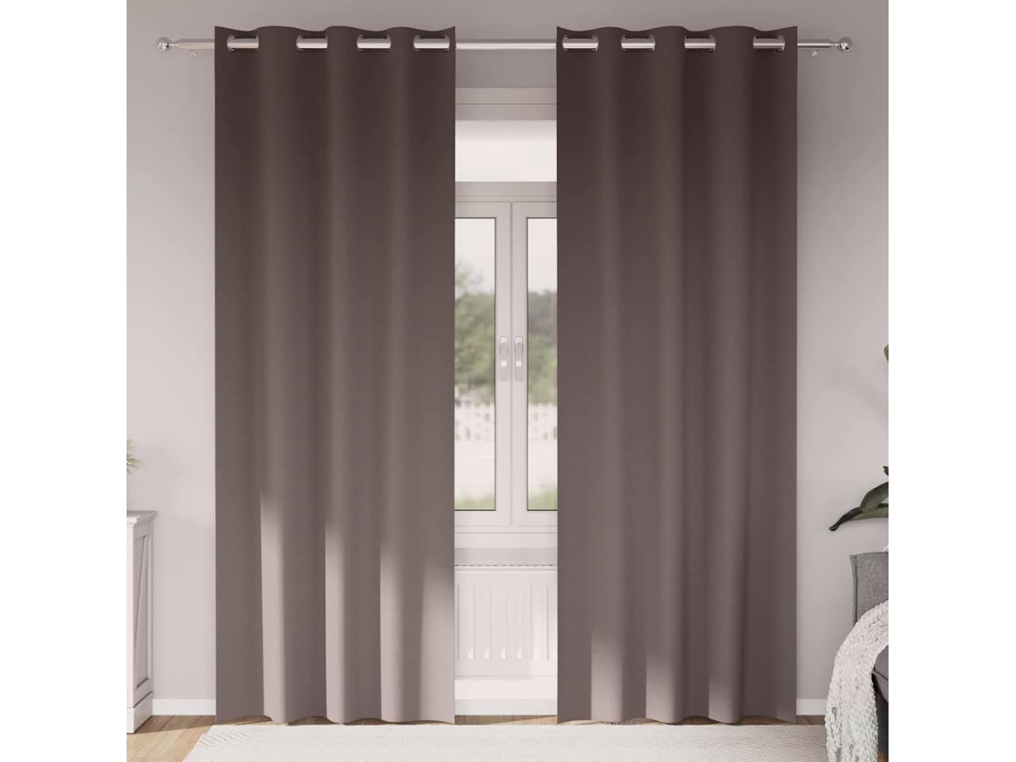 Vidaxl Cortinas Blackout Com Argolas 2 Unid. Marrom Escuro Poliéster