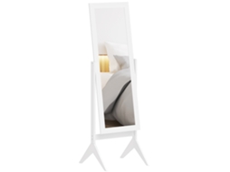 Espelho Pé Maquilhagem Reclinável Estrutura Madeira Dormitório Vestidor 47x46x148 Cm Branco