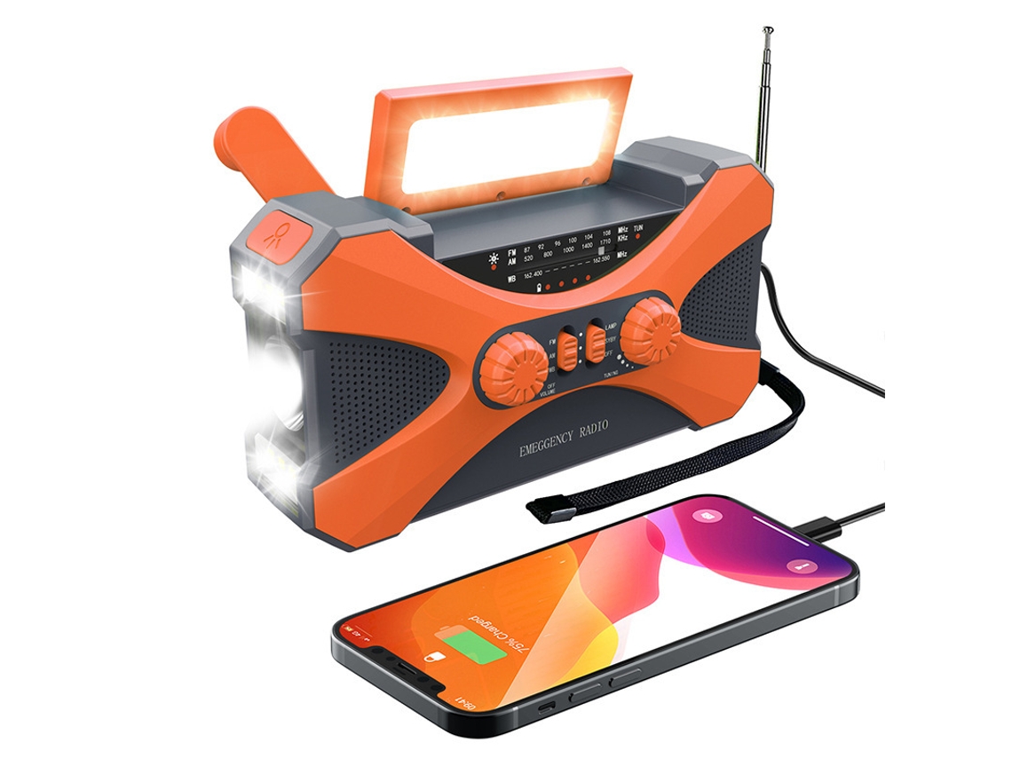 (laranja) Rádio Multifuncional De 10000mah Com Energia Solar E Manivela