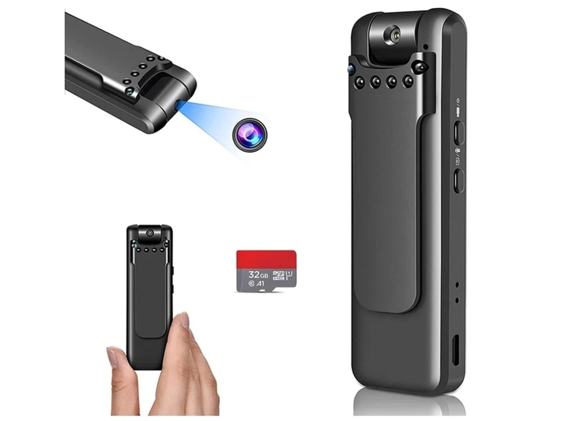 Câmera corporal HD 1080p, visão noturna automática, vestível com detecção de movimento, preta. Bestvite