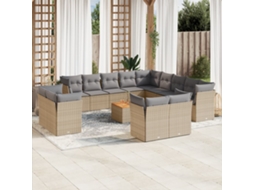 14 Pcs Conj. Sofás Jardim C/ Almofadões Vime Pe Bege Misturado Dkd Home Decor