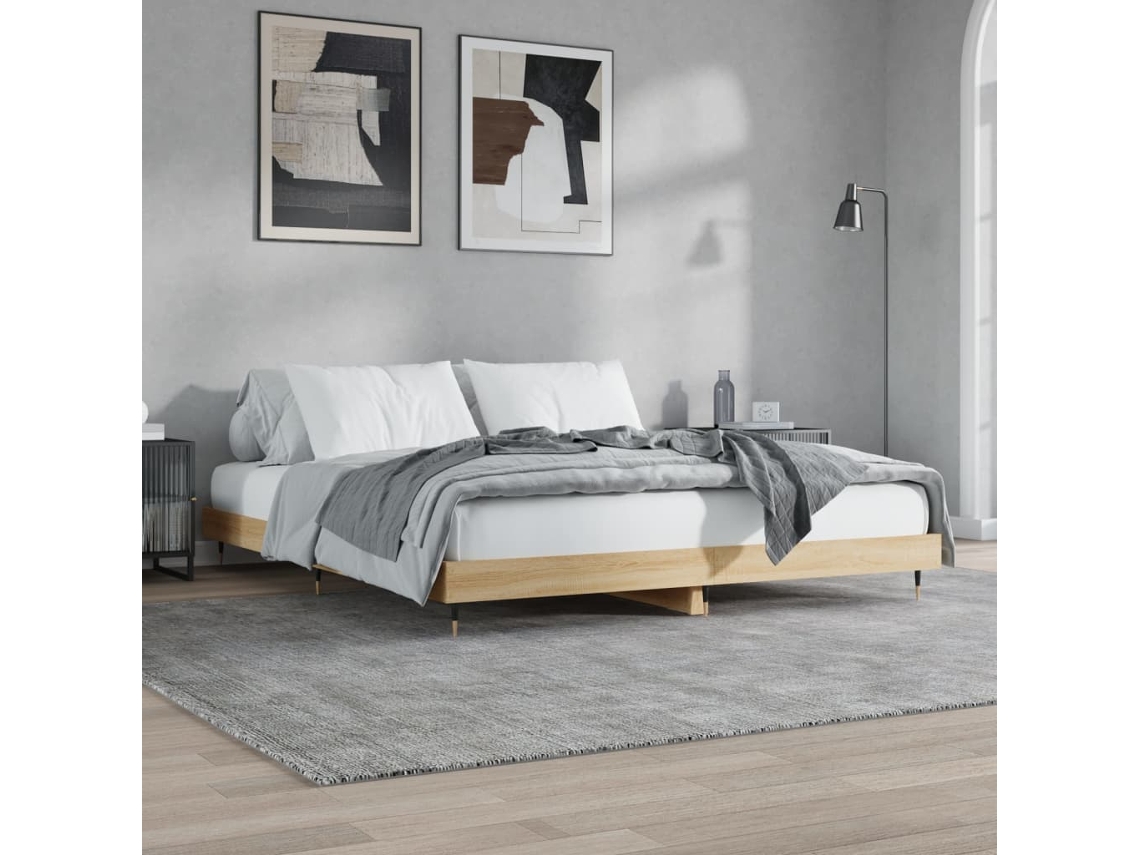 Vidaxl Estrutura Cama S/ Colchão Derivados De Madeira Carvalho Sonoma