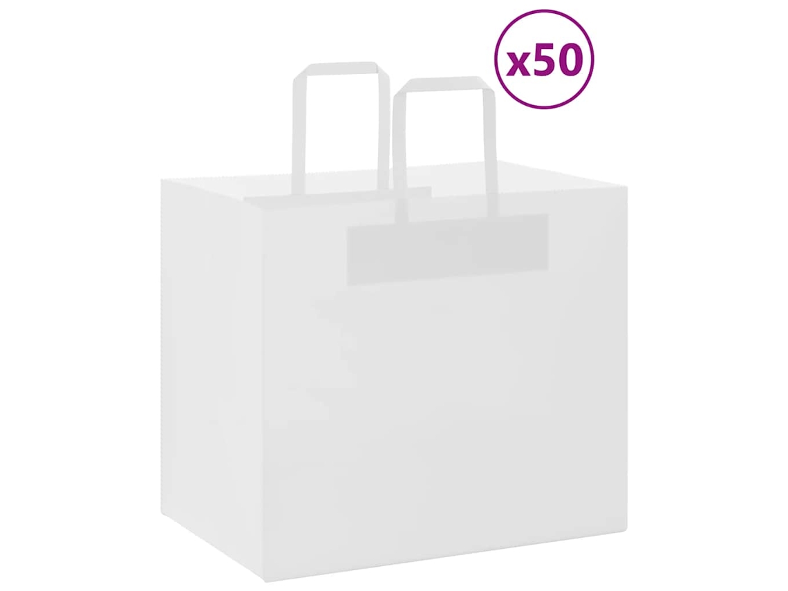 Vidaxl Sacos De Papel 50 Unid Com Alças Branco 32x22x28 Cm