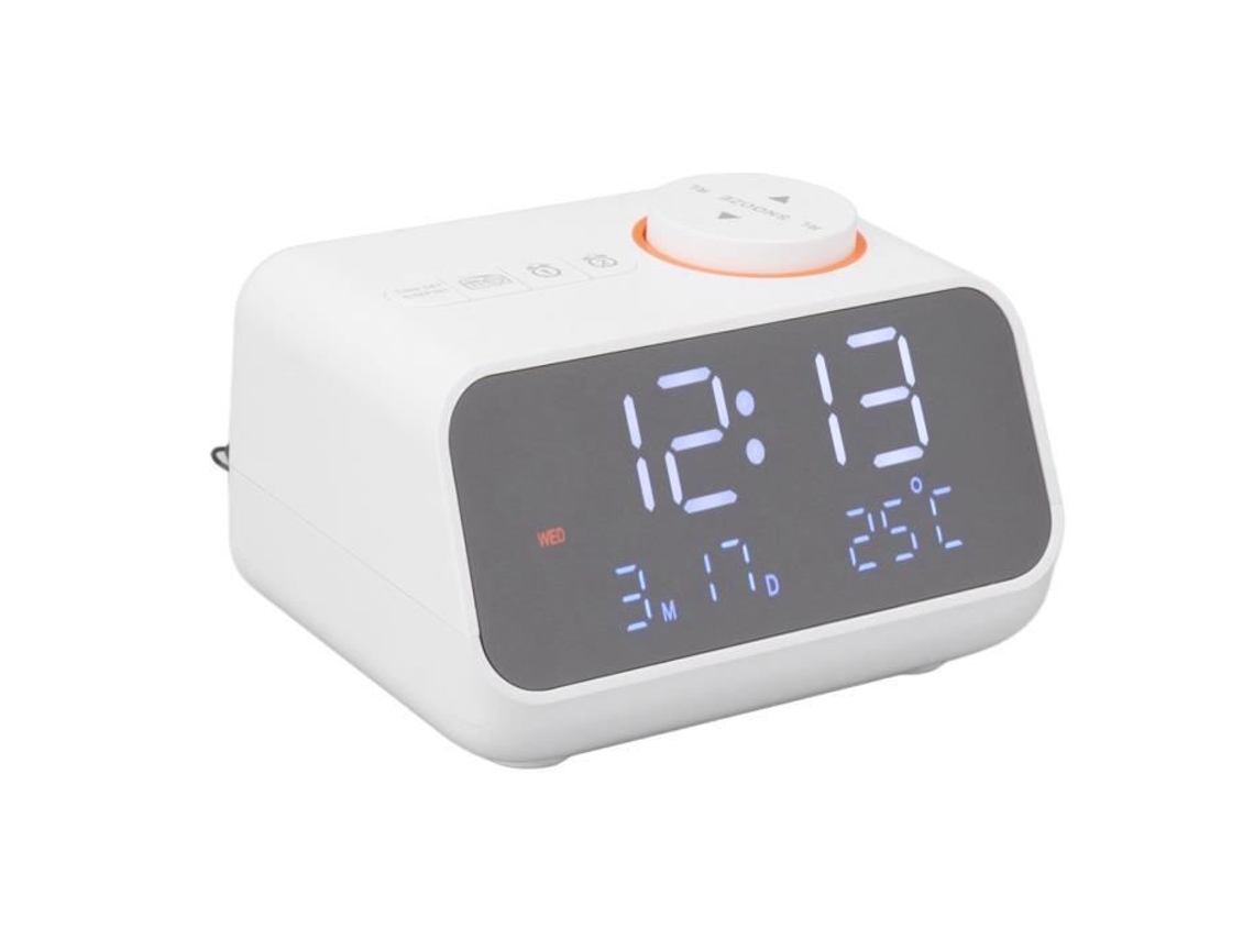 HURRISE Despertador Rádio Led Digital Despertador com Rádio Fm Música Temperatura Display e Relógio de Lavanderia Branco