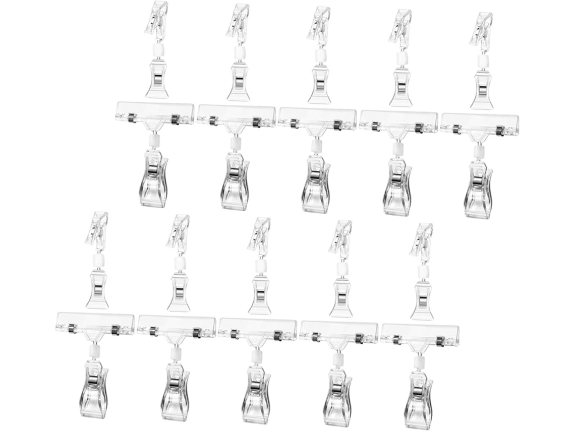 20 Clips Giratórios Transparentes Exibem Preços em Lojas, Suporte Dupla Face em Aço Inoxidável e PS, Solução De