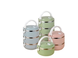 Lancheira térmica de aço inoxidável 2026 de 1400ml, portátil, empilhável, hermética, com 2 camadas, verde, ideal para escola e trabalho.