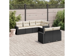 Vidaxl 7 Pcs Conjunto De Sofás P/ Jardim C/ Almofadões Vime Pe Preto
