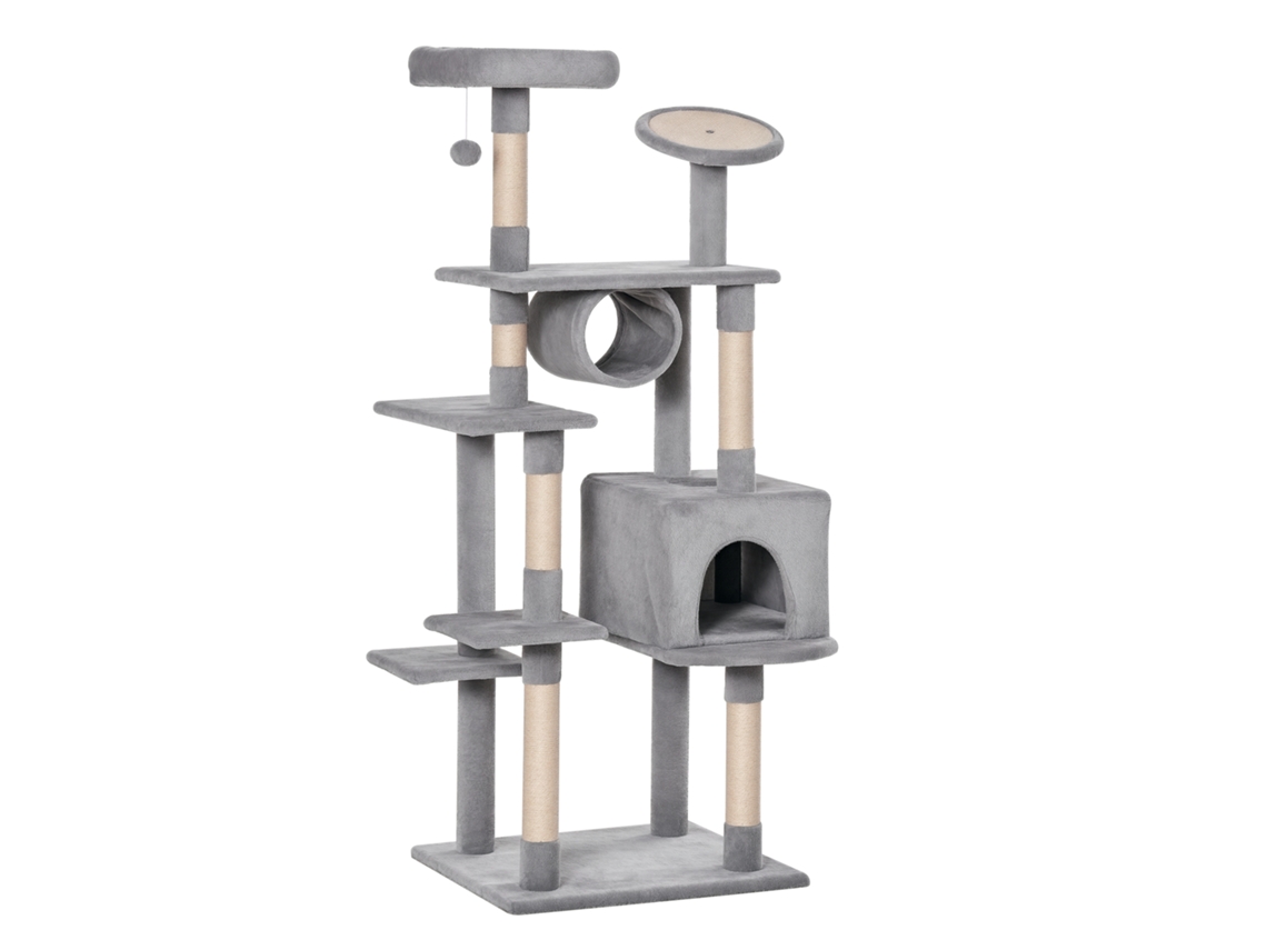 Árvore Para Gatos Em Formato De Coluna, 165 Cm, Com Poste Para Arranhar E Poleiros Para Gatinhos E Gatos Adultos De Até 4,5 Kg,cinza, 60 X 50 X 165 Cm