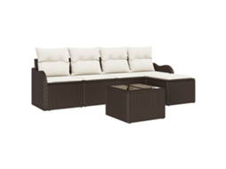 Conjunto 6 Sofá De Jardim Vidaxl Castanho Vime Pe (231 X 62 X 69 Cm)