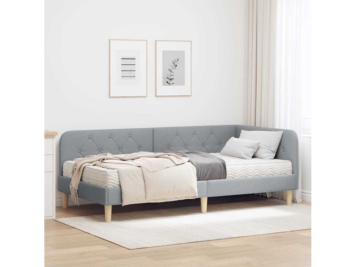 Vidaxl Estrutura De Cama De Canto Cinzento-claro 90 X 200 Cm Tecido