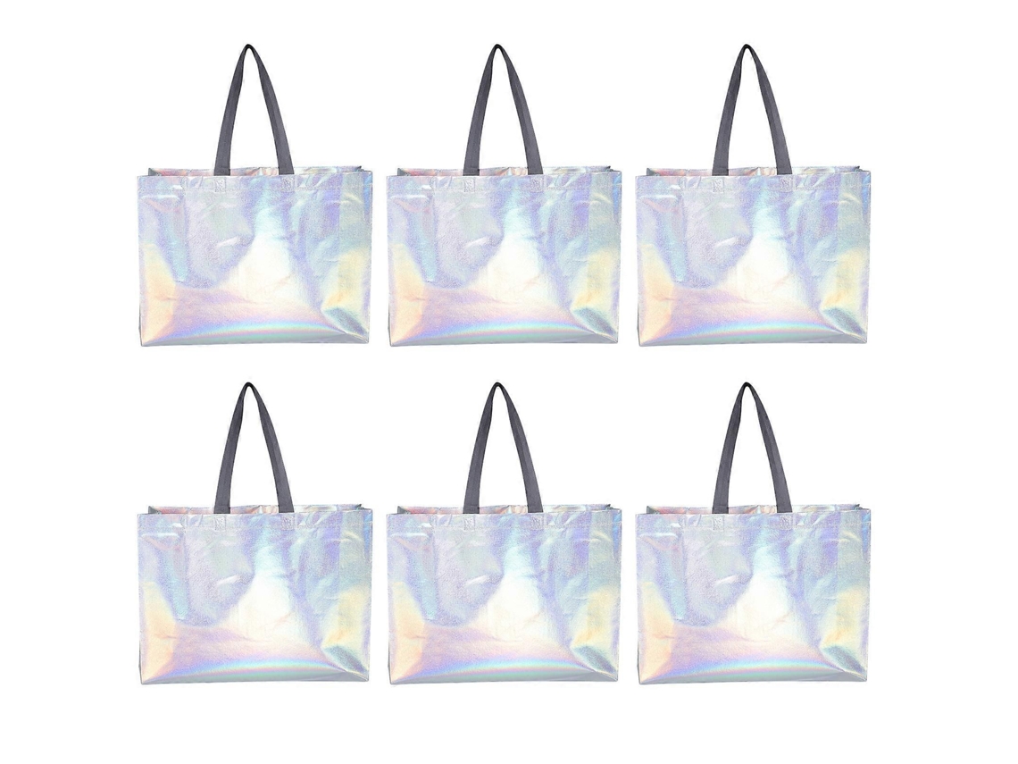 6 Sacolas De Presente Iridescentes Com Alça, Dobráveis Para Festas