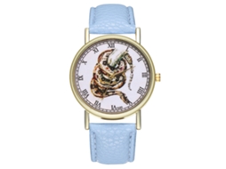 Relógio Casual Unissex de Quartzo com Pulseira de Couro Pu Azul Claro
