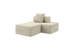 Sofá Modular 2 Lugares + Puff Convertível Veludo Listado Bege SKOFFA