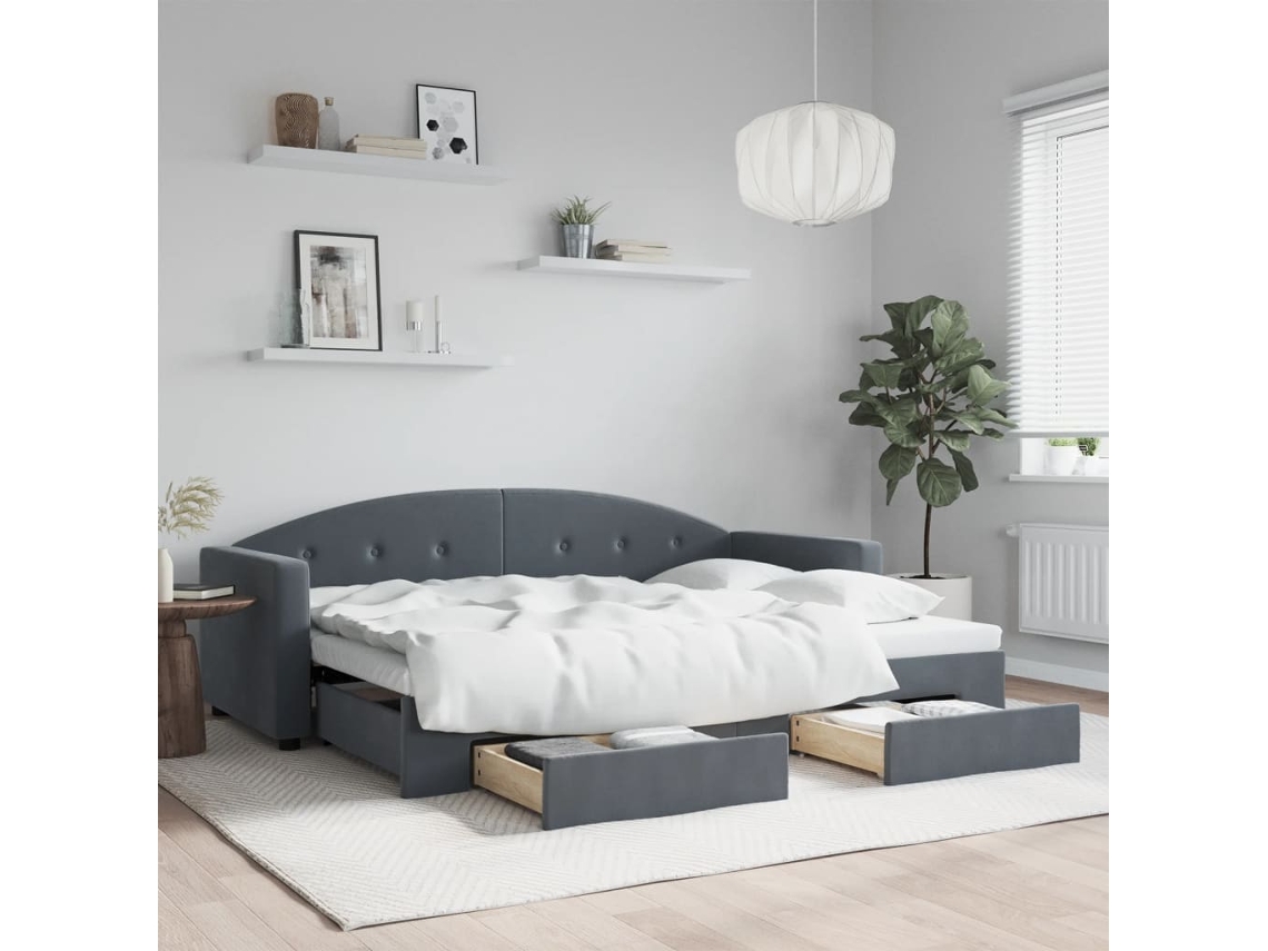 Vidaxl Sofá-cama C/ Gavetão E Gavetas 80x200 Cm Veludo Cinzento-escuro