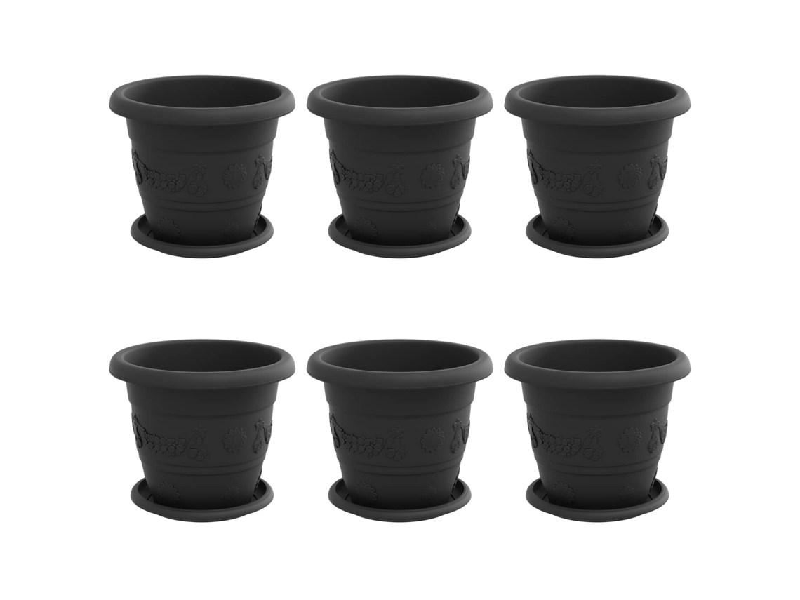 Conjunto 6 Plástico Vidaxl Preto Plástico (ø 22 X 18 Cm)