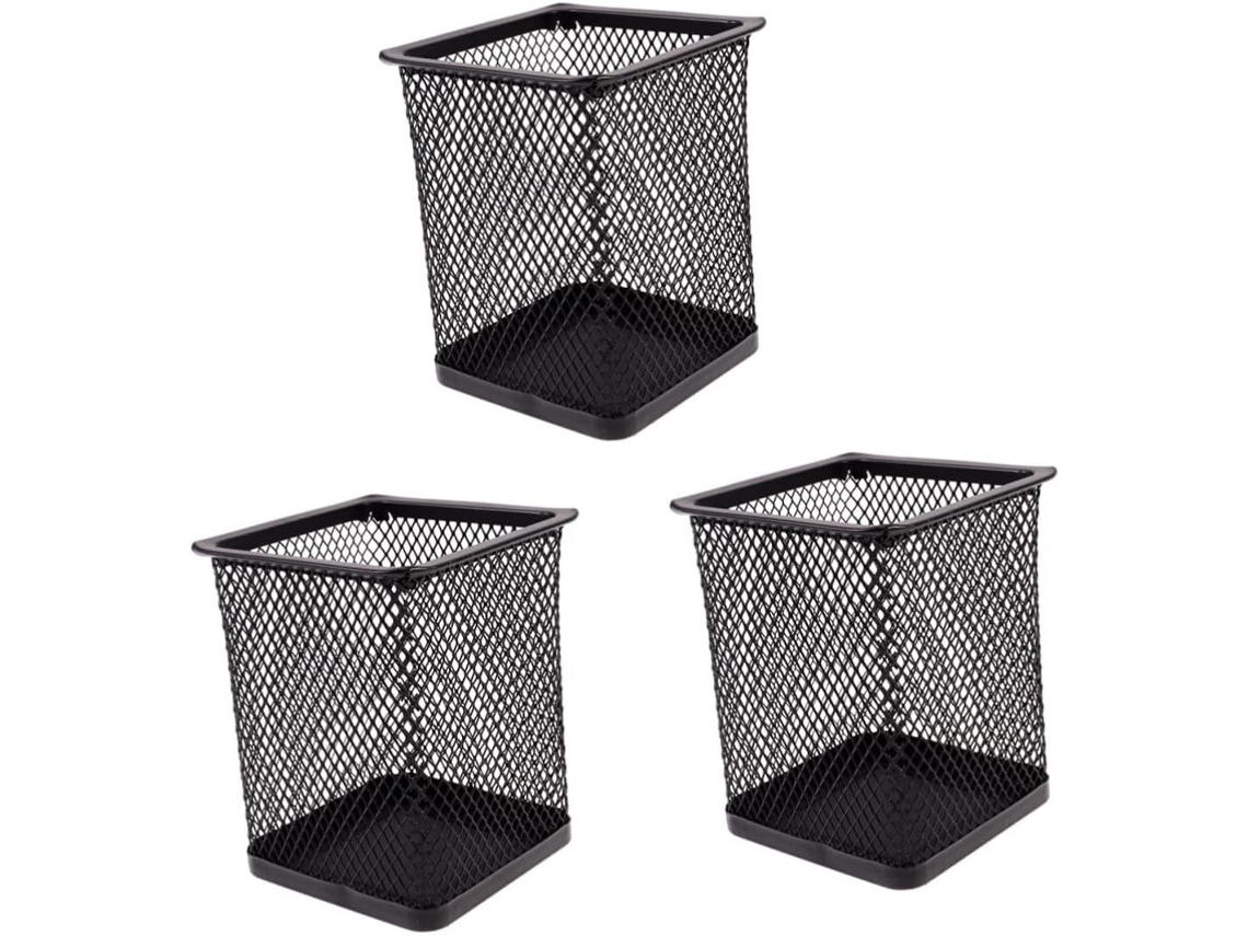 Porta Lápis de Mesa Quadrado em Metal, Estojo Vazado Canetas, Design Criativo e Durável, Conjunto com 3 Peças