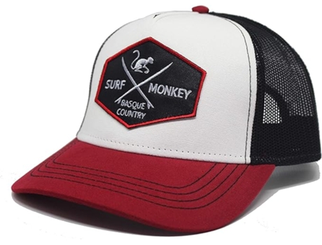 Boné Ajustável Unissexo SURF MONKEY Trucker Viseira Curva Design Painéis Remendo Costurado Frontal Fecho Coroa Vermelho (Tamanho Único)