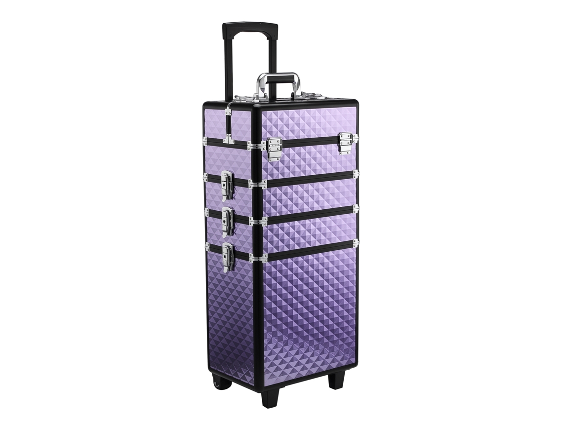 Mala de maquiagem profissional com rodas, níveis e alça extensível (95,5cm, 33.5x23x76) Roxo