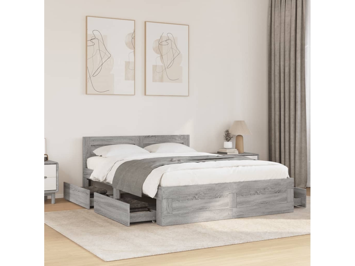 Vidaxl Estrutura de Cama C/ Cabeceira Derivados Madeira Cinza Sonoma