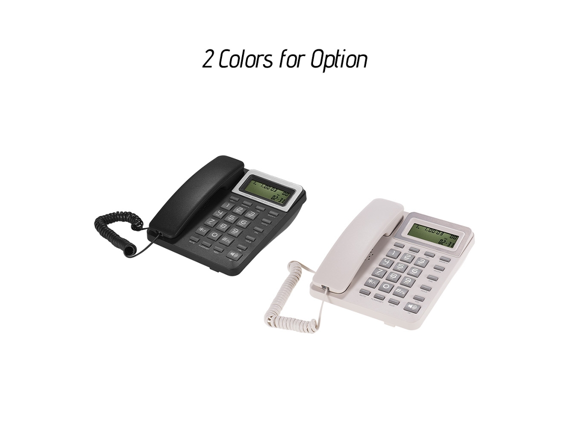 Telefone Fixo com Fio de Mesa com Display Lcd e Funções de Calculadora para Lar Hotel Escritório Branco Fosco