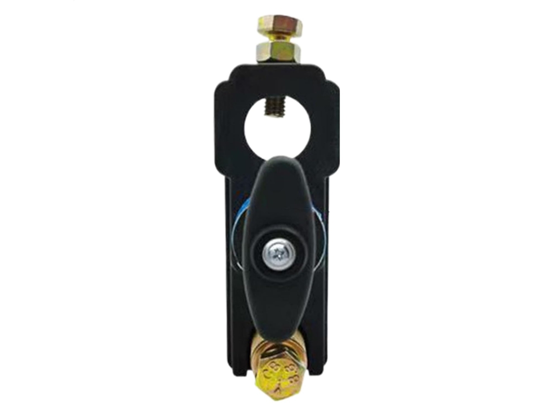 Isolador de bateria automotiva, design robusto com botão anti-intrusão.