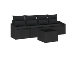Conjunto 5 Conjunto De Sofá De Jardim Vidaxl Preto Vime Pe (55 X 55 X 37 Cm)