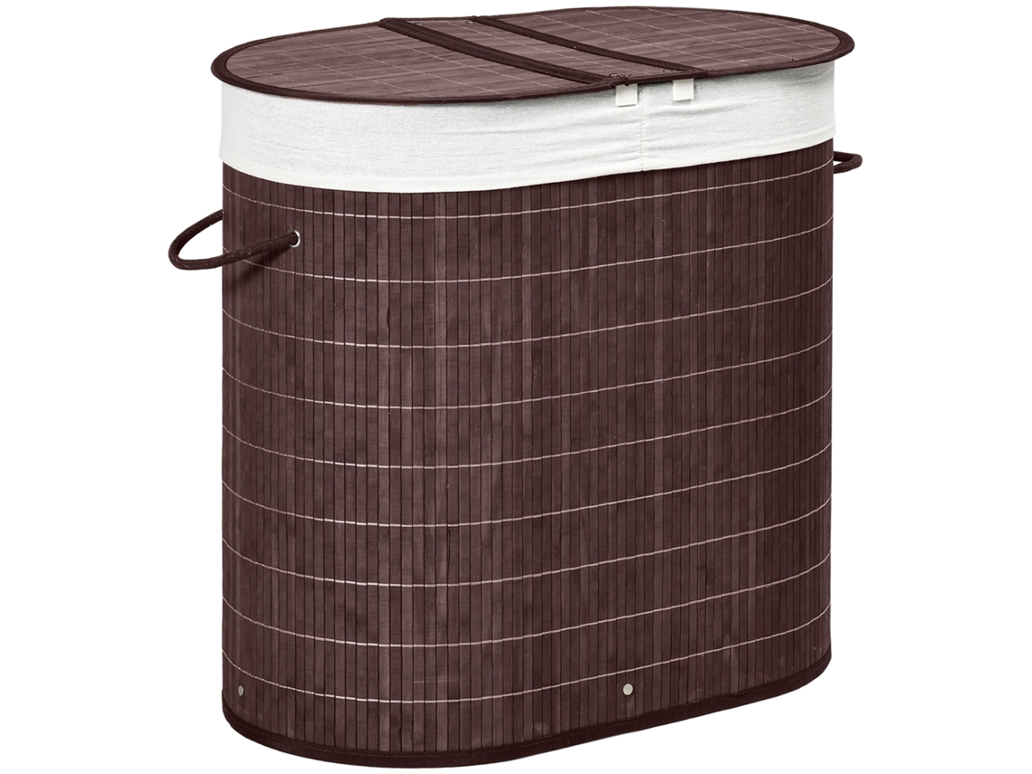 Cesto Roupa Bambu 100l 2 Comp Marrom 62,5x37x60,5