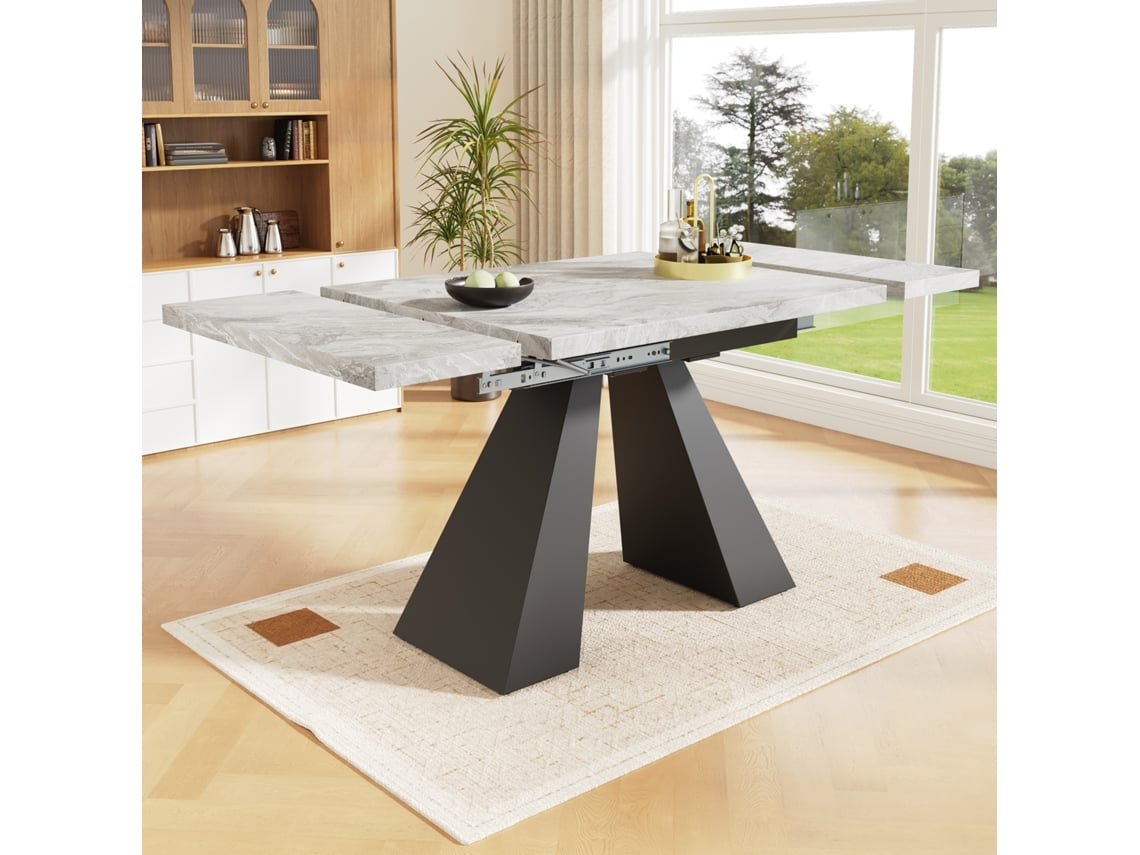 Mesa Jantar Telescópica 99-159x74cm, Cinza, Pernas Colunas. Cs