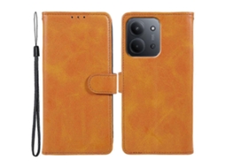 Capa Tipo Carteira De Couro Sintético Com Textura De Bezerro Tkdaddy Para Xiaomi Redmi 15c 4g (ue) (173 Mm) Com Alça De Pulso Cáqui