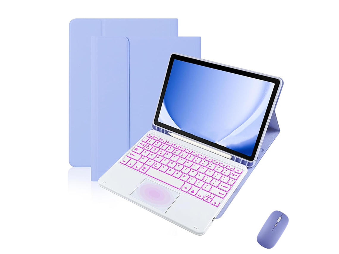 Capa De Couro Roxa Teclado Retroiluminado Sensível Ao Toque Com Teclas Quadradas Brancas E Mouse, Samsung Tab S7fe De 12,4 Polegadas. Yunzii