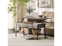 Mesa De Centro Com Tampo Elevável, Mesa De Sala Com Compartimento Escondido E Prateleira Aberta, 95x40x59cm, Cinza.