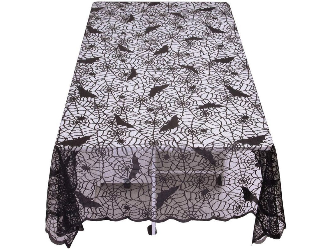 2026 mantel de Encaje Rectangular 152x213cm Poliéster Telaraña Negra Deco Halloween