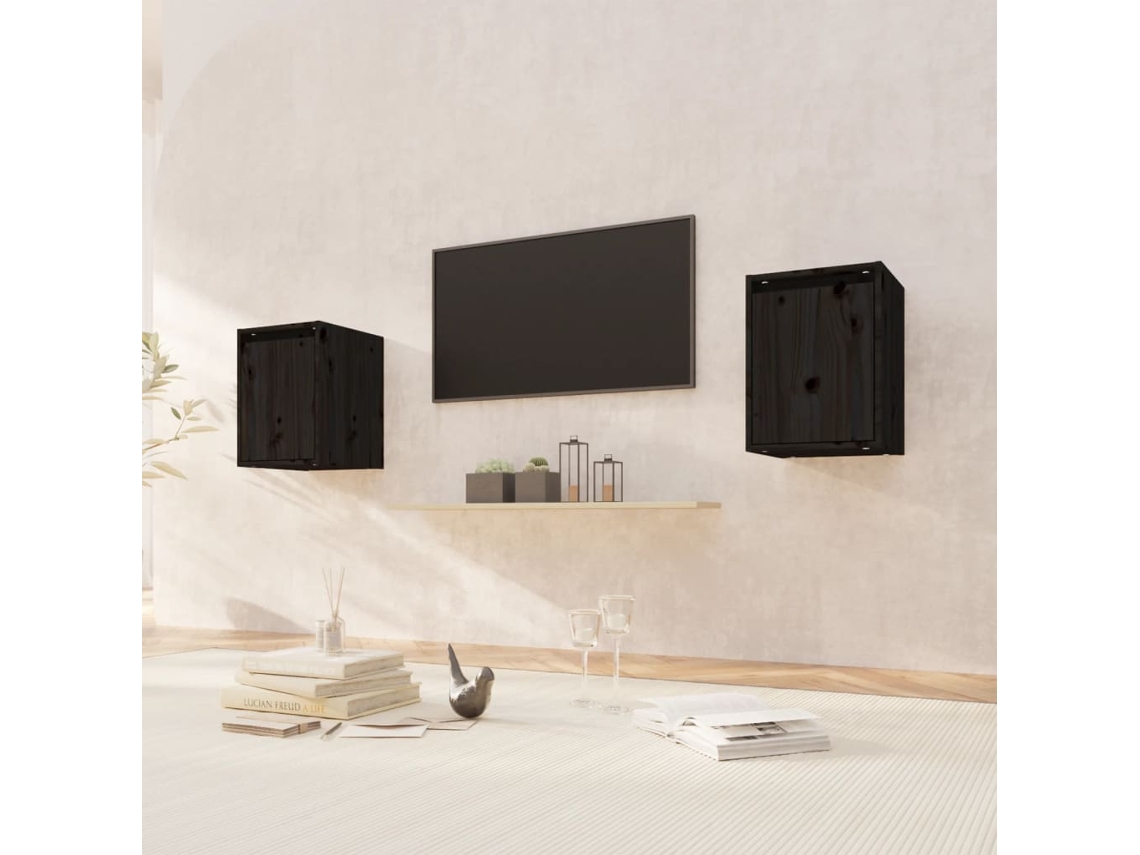 Vidaxl Armários De Parede 2 Pcs 30x30x40 Cm Pinho Maciço Preto
