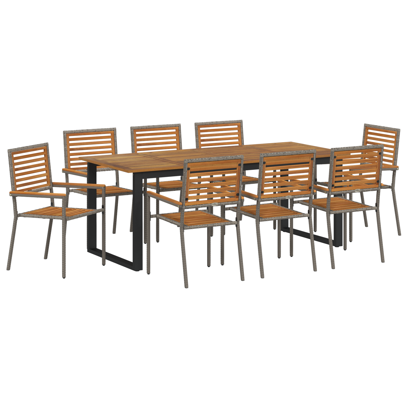 Conjunto 9 Móveis De Jardim Vidaxl Cinzento Madeira De Acácia Maciça (200 X 90 X 75 Cm)