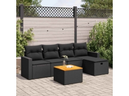 Vidaxl 6 Pcs Conjunto Sofás De Jardim C/ Almofadões Vime Pe Preto
