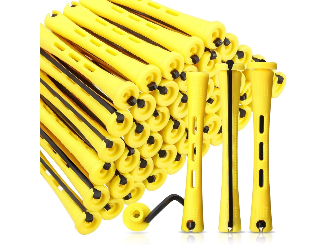 Rollo de 60 rizadores permanentes (amarillo, 8,2 cm x 0,7 cm), plástico antideslizante y resistente al frío. - aquaforge
