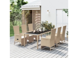 Vidaxl 7 Pcs Conjunto De Jantar P/ Jardim Com Almofadões Vime Pe Bege