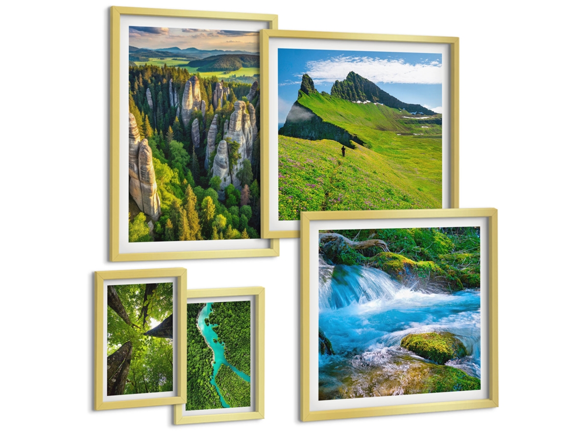 Conjunto De Pinturas Paisagens Montanhas Rios Florestas Espelharte (5 Peças)
