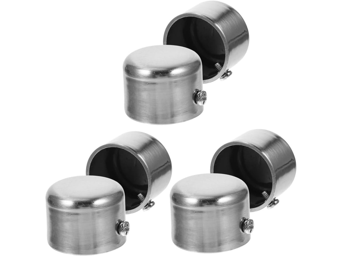 Conjunto De 6 Ponteiras De Liga Metálica Premium Para Varão De Cortina. Acabamento Metálico, Fácil Instalação Sem Ferramentas