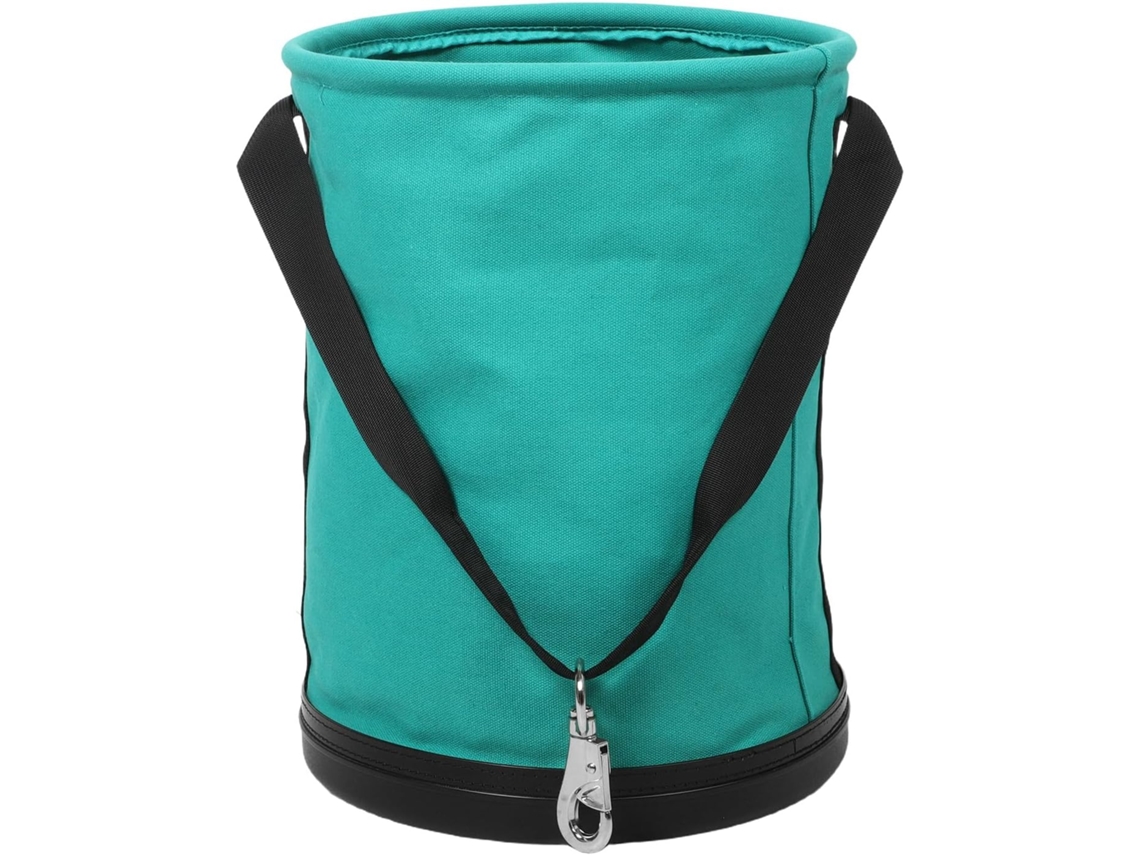 Balde de lona resistente para ferramentas de caminhão com fundo de plástico rígido e gancho de metal, bolsa de ombro com capacidade de carga.