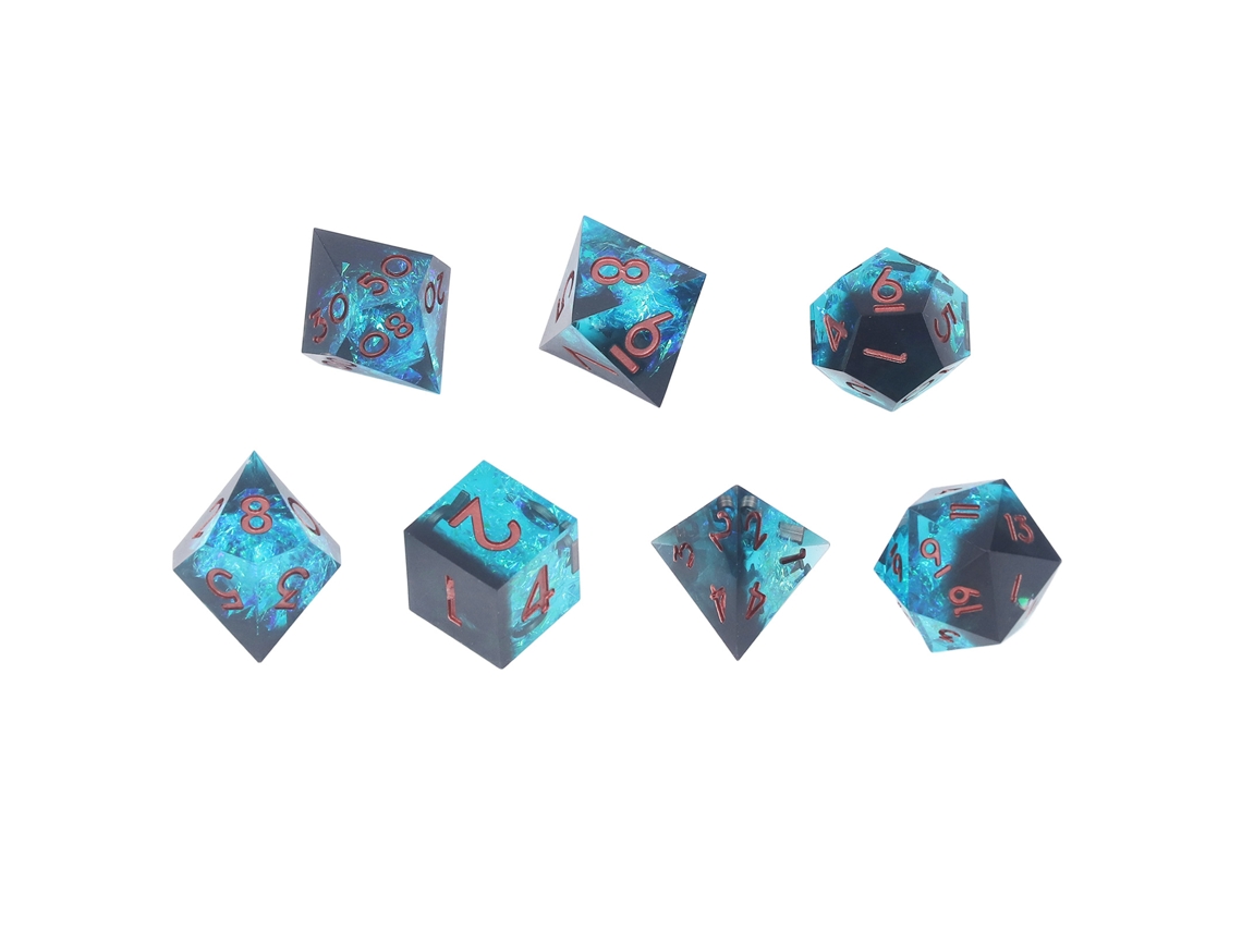 Mali 7 peças de dados de resina com pontos poliédricos para jogos de RPG e tabuleiro com números nítidos