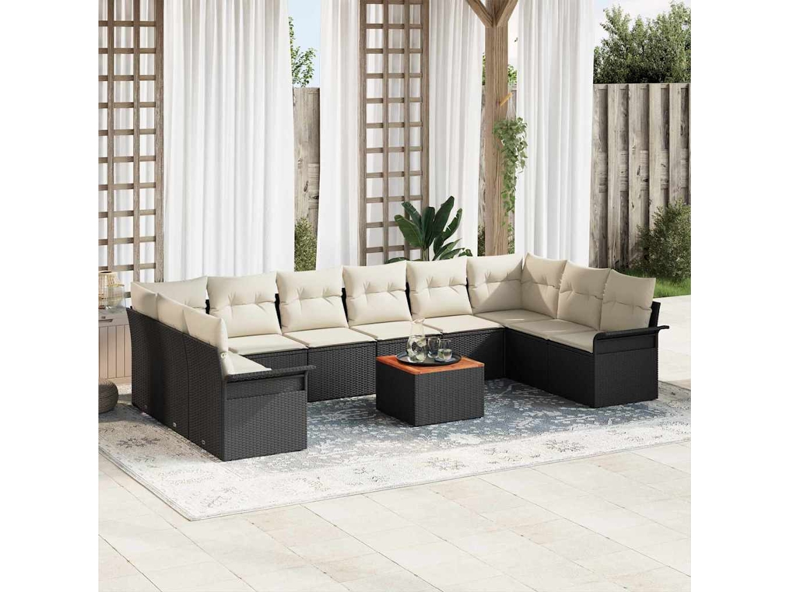 Vidaxl Conjunto De Sofá De Jardim Com Almofada 11 Pcs Preto Vime Pe