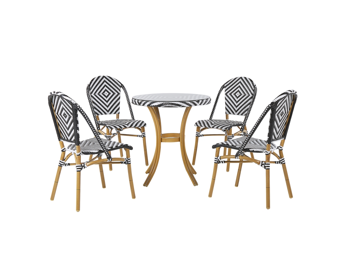 Conjunto De Refeição De Jardim Para 4 Pessoas Beliani Rifreddo De Ratan Sintético Preto/branco 70x70x76
