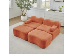Sofá Modular 2 Lugares Laranja Com 2 Pufes E Espuma 32d Antiderrapante