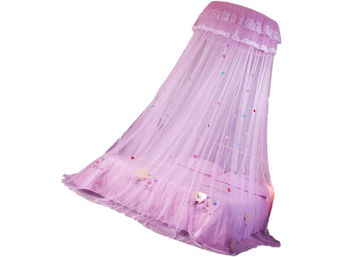Mosquiteiro Redondo Suspenso Para Cama Com Renda Rosa, Ideal Para Quartos Infantis E Hotéis