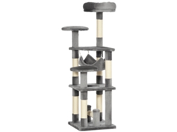 Árvore para Gatos de 4 Níveis com Rede, Plataformas de Pelúcia de Sisal Natural, Altura 132 Cm, Cinza ESSÊNCIACASA