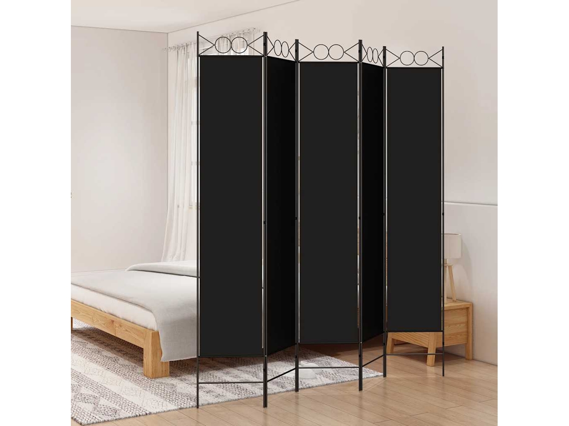Vidaxl Biombo/divisória Com 5 Painéis 200x220 Cm Tecido Preto